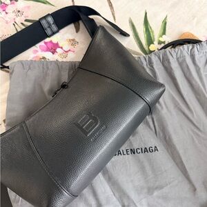 Balenciaga Black Pebbled Leather B Logo Belt Bag